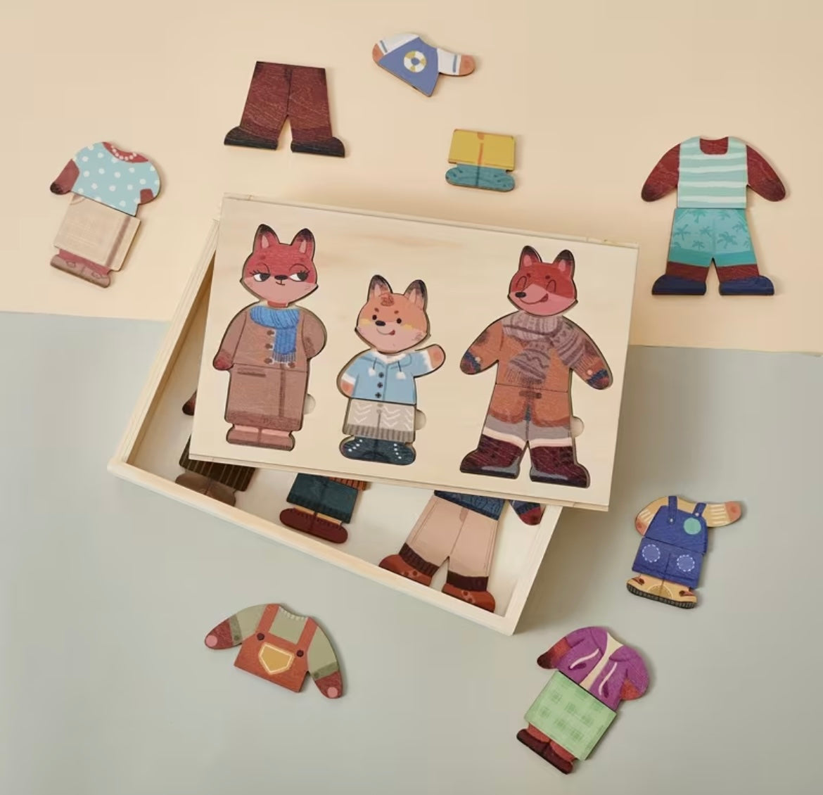 Fox Family Wooden Dress Up Puzzle