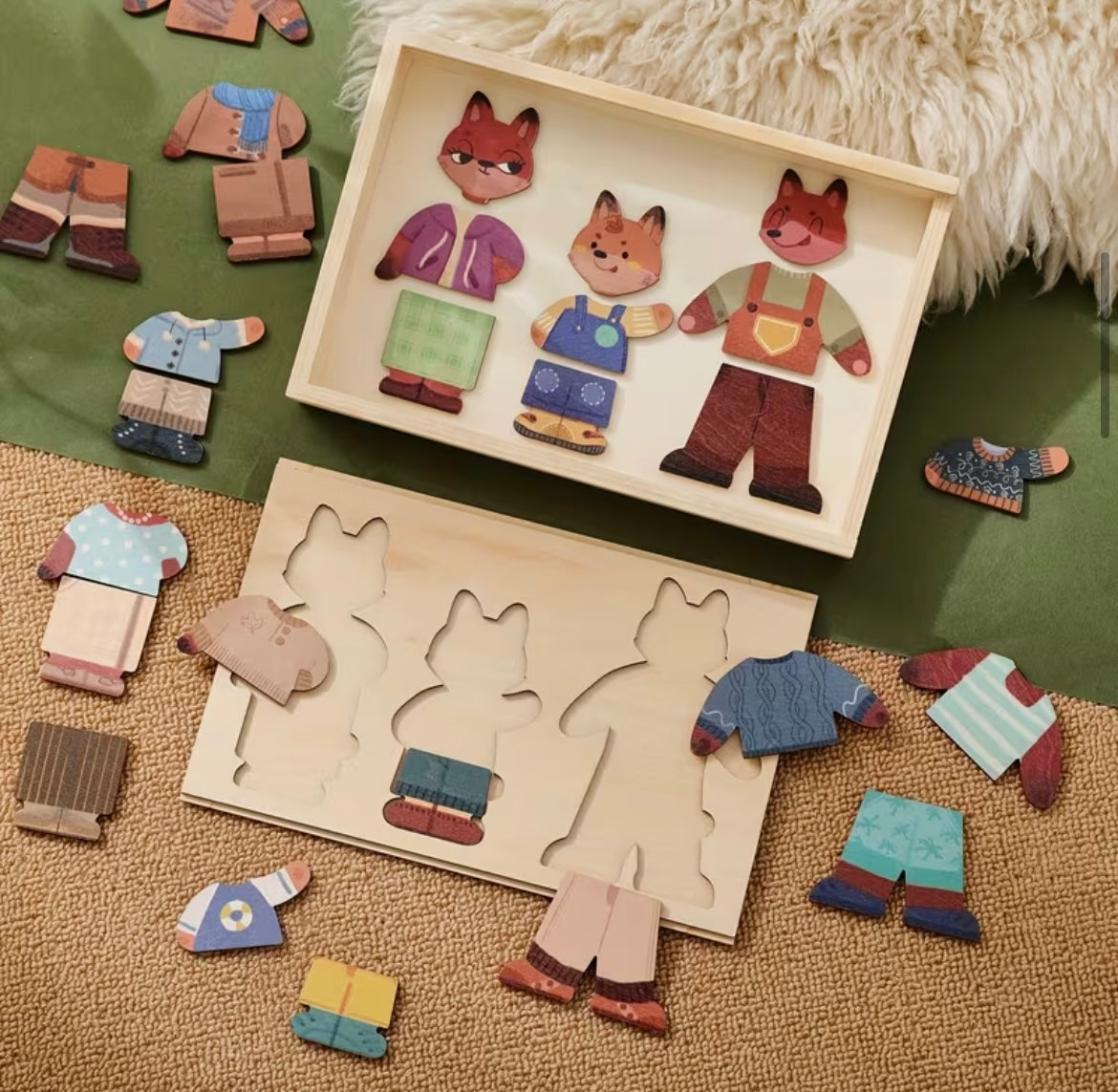 Fox Family Wooden Dress Up Puzzle
